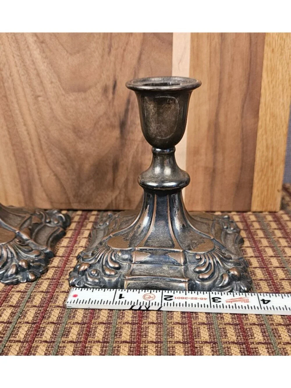 Pair Of Ornate Vintage Silver-Plated Candle Holders With Floral Design – 4.5